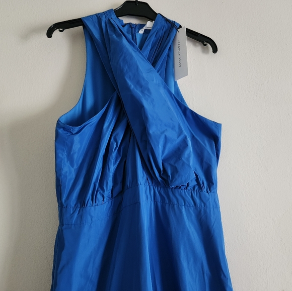 Veronica beard Radley taffeta dress CRISSCROSS neck MAXI blue size 8 BNWT - Picture 5 of 15